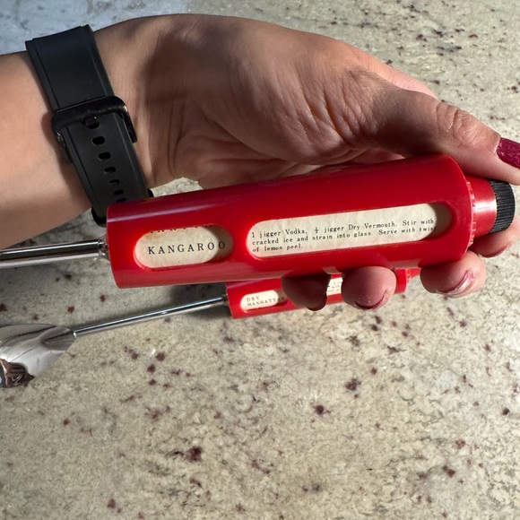 Mid-Century Vermouth Red and Silver Bar Tool Set - Picture 4 of 8